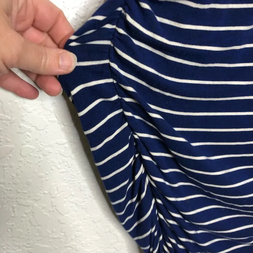 Athleta blue white striped ruched skirt racerback tank midi dress size Medium